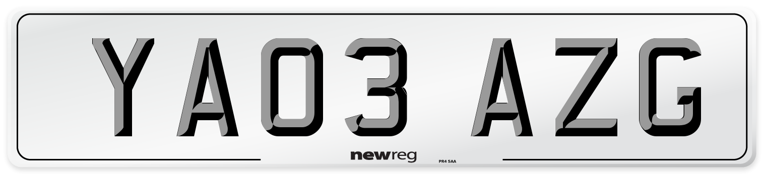 YA03 AZG Number Plate from New Reg